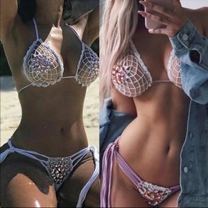 Brand New Rhinestone Crochet Bikini Krystiana